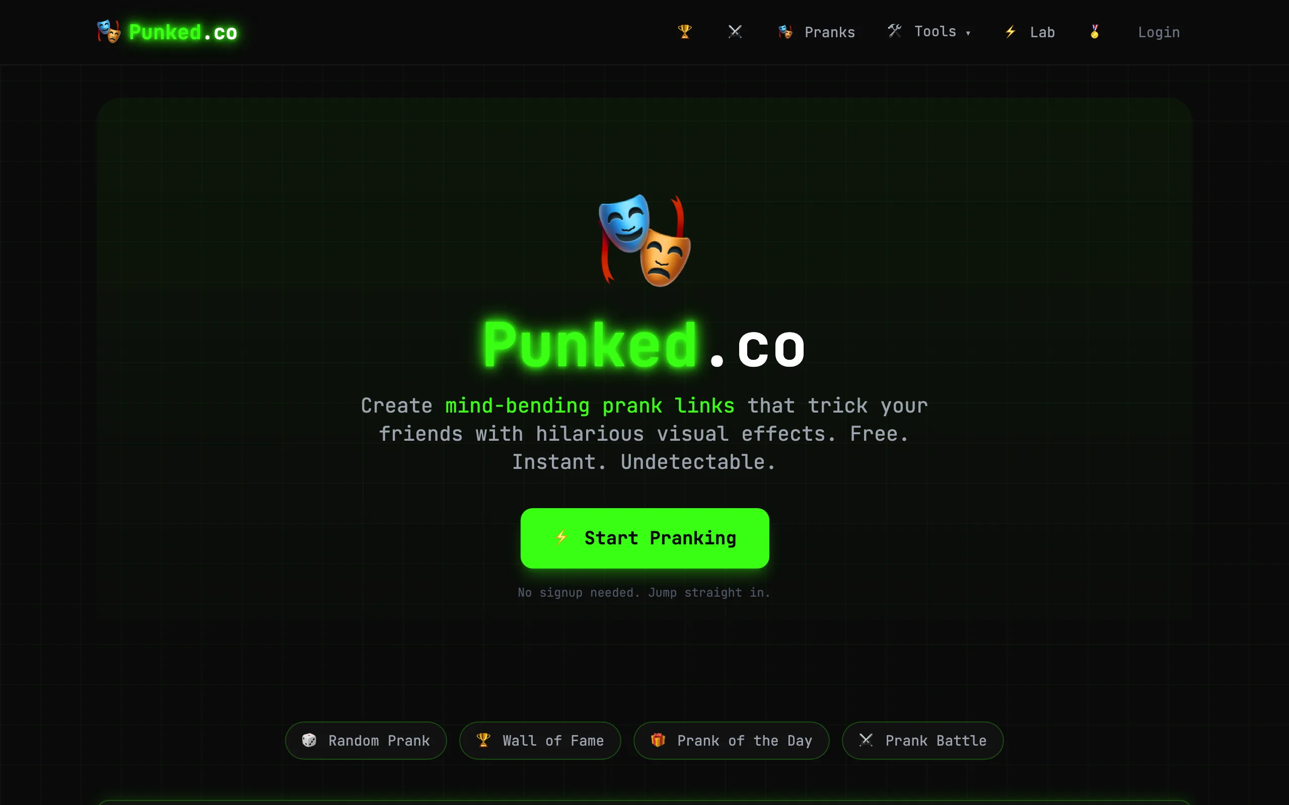 Punked.co prank link generator with effect cards